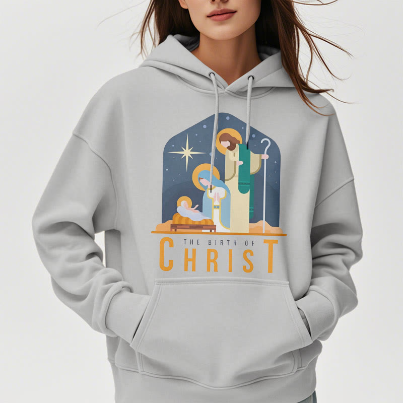 Colored Style Birth Of Christ Nativity Scene Fleece Lined Polyester Hoodie