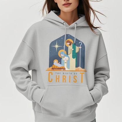 Colored Style Birth Of Christ Nativity Scene Fleece Lined Polyester Hoodie