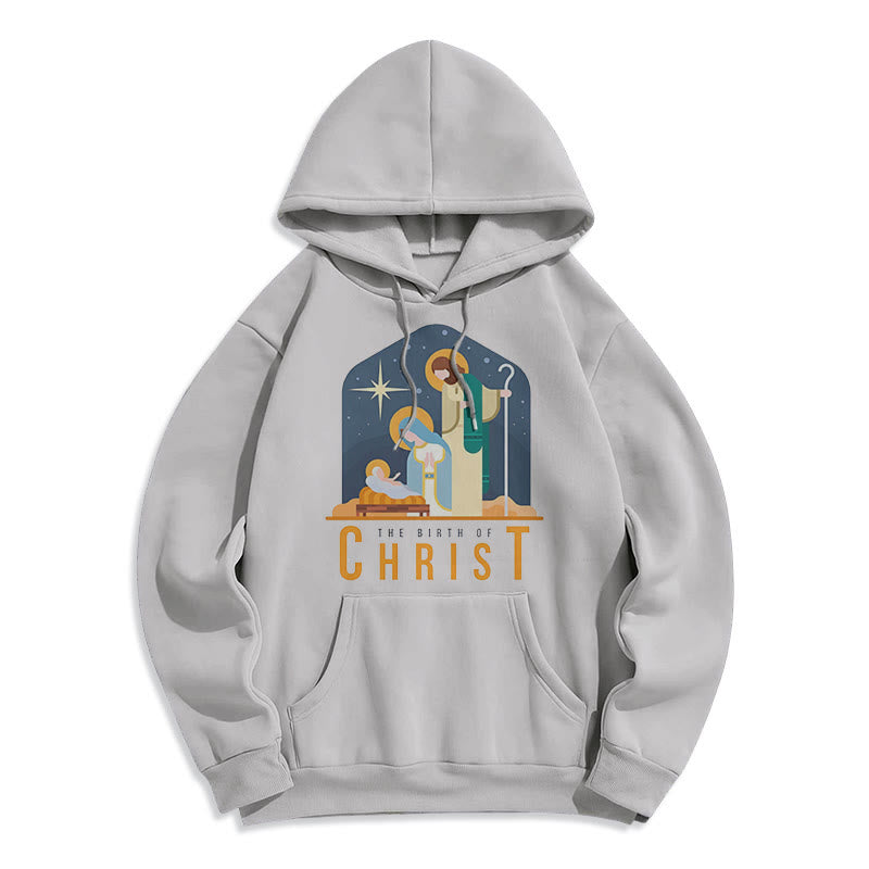 Colored Style Birth Of Christ Nativity Scene Fleece Lined Polyester Hoodie