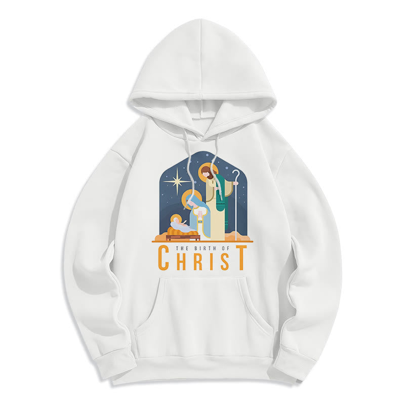 Colored Style Birth Of Christ Nativity Scene Fleece Lined Polyester Hoodie