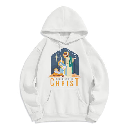 Colored Style Birth Of Christ Nativity Scene Fleece Lined Polyester Hoodie