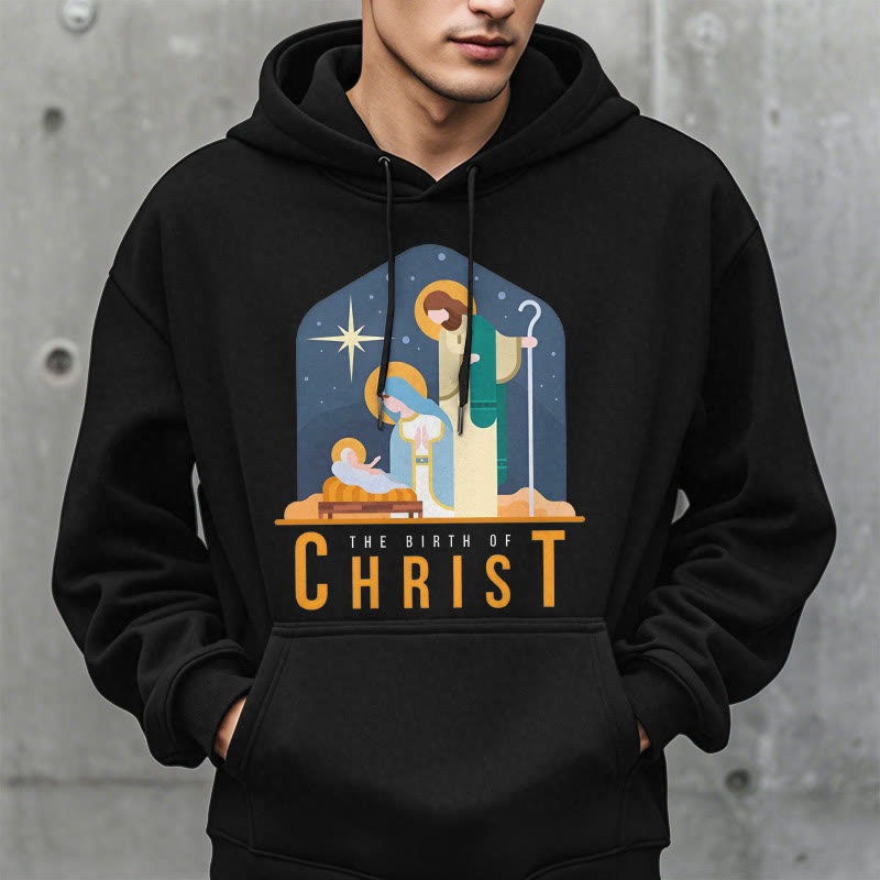 Colored Style Birth Of Christ Nativity Scene Fleece Lined Polyester Hoodie