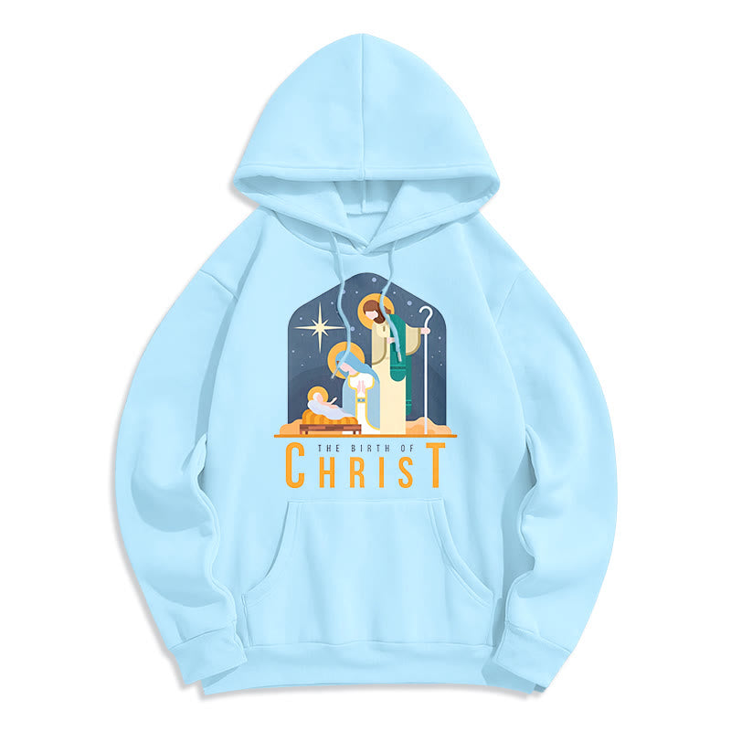 Colored Style Birth Of Christ Nativity Scene Fleece Lined Polyester Hoodie