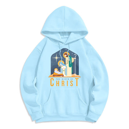Colored Style Birth Of Christ Nativity Scene Fleece Lined Polyester Hoodie