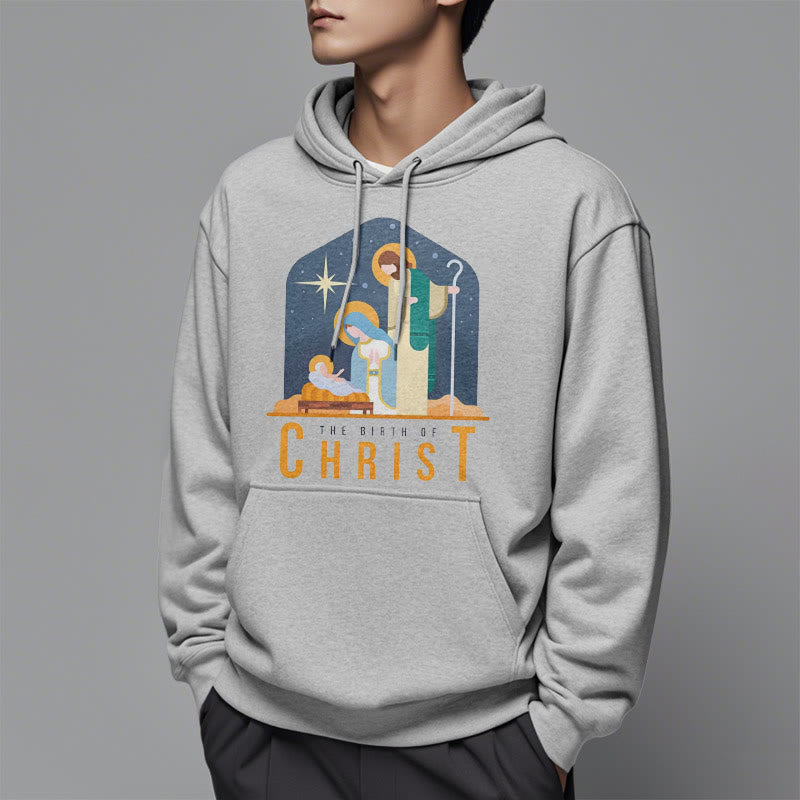 Colored Style Birth Of Christ Nativity Scene Fleece Lined Polyester Hoodie