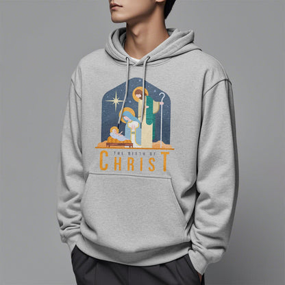 Colored Style Birth Of Christ Nativity Scene Fleece Lined Polyester Hoodie