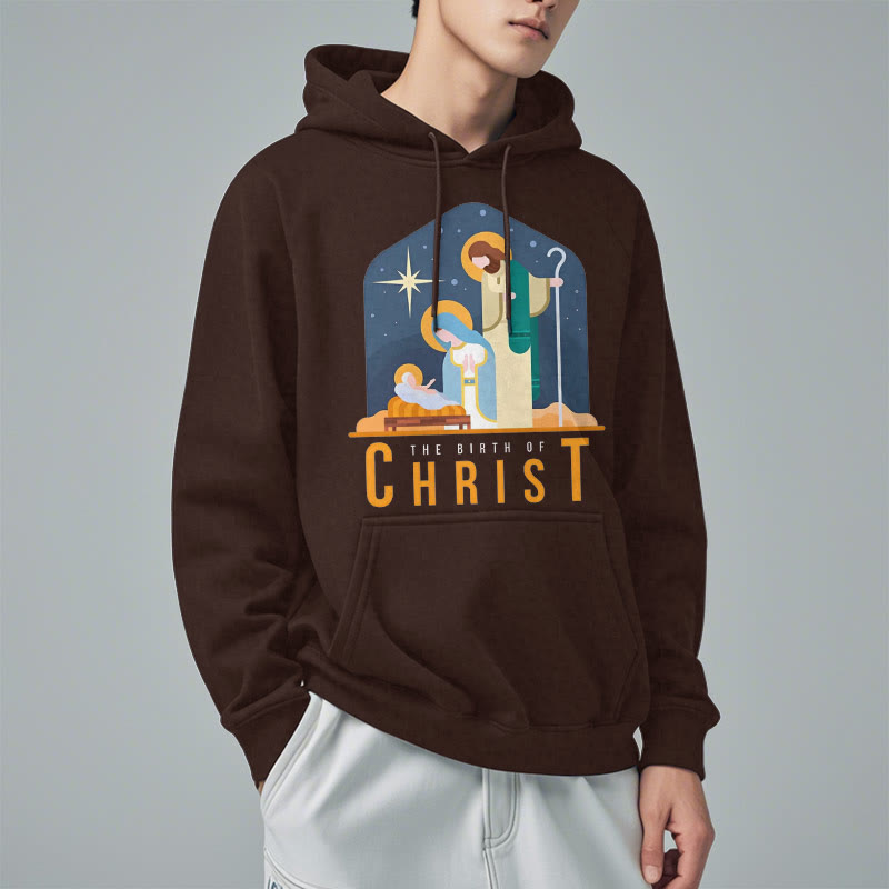 Colored Style Birth Of Christ Nativity Scene Fleece Lined Polyester Hoodie