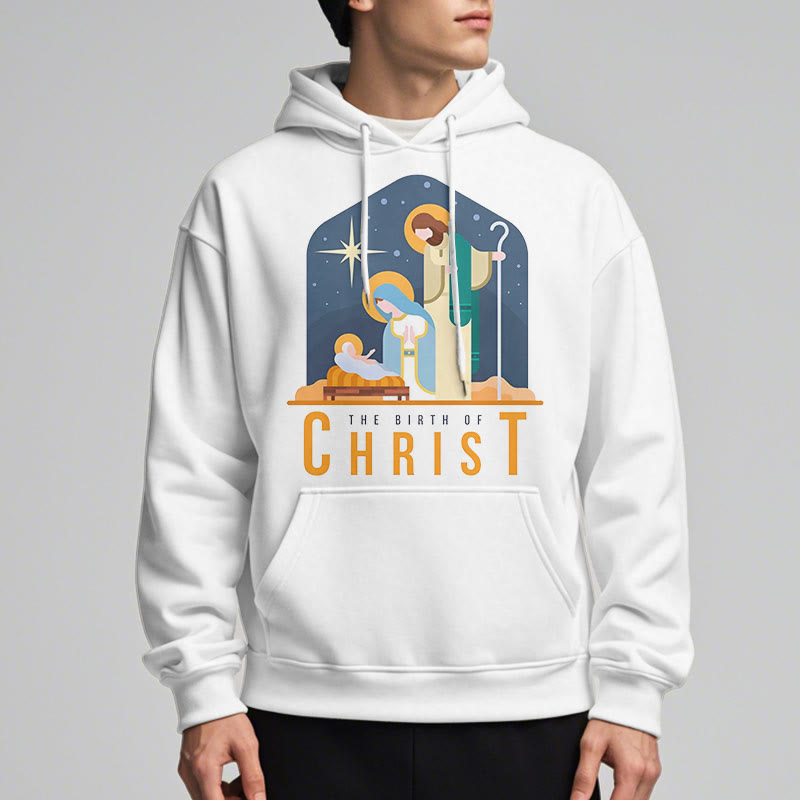 Colored Style Birth Of Christ Nativity Scene Fleece Lined Polyester Hoodie
