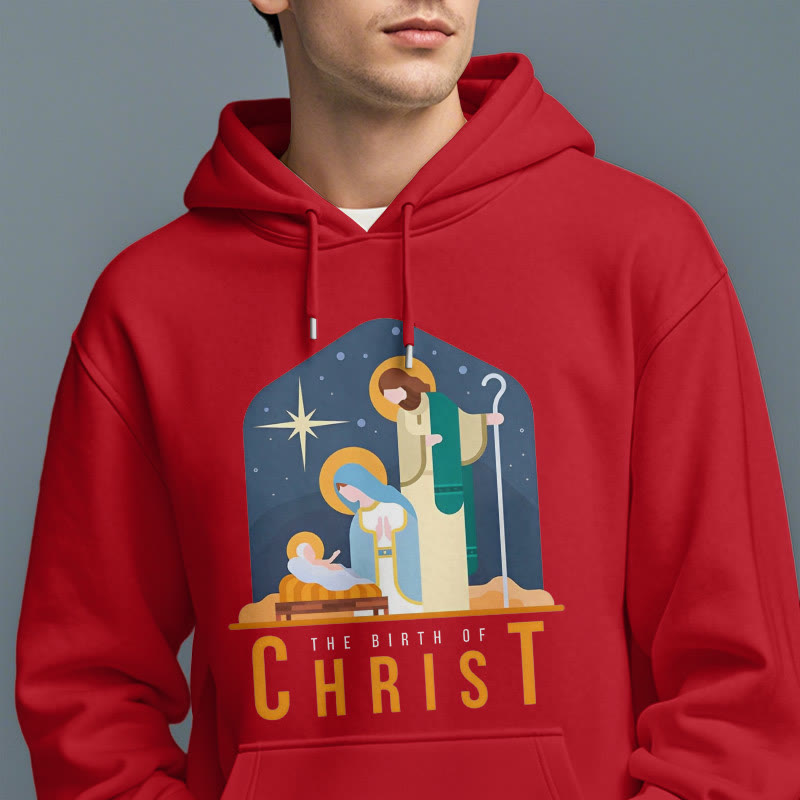 Colored Style Birth Of Christ Nativity Scene Fleece Lined Polyester Hoodie