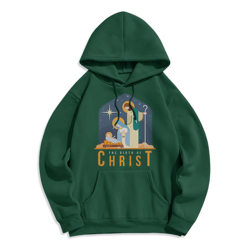 Colored Style Birth Of Christ Nativity Scene Fleece Lined Polyester Hoodie