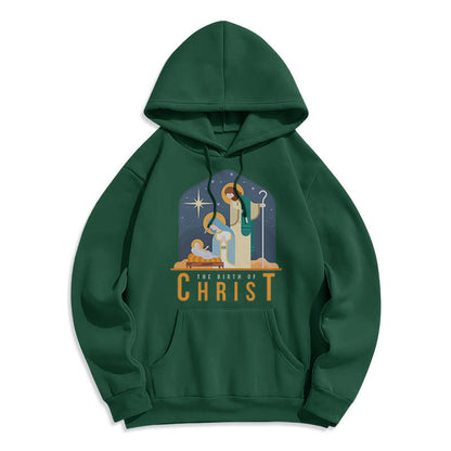 Colored Style Birth Of Christ Nativity Scene Fleece Lined Polyester Hoodie