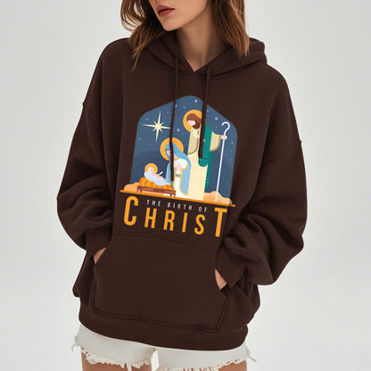 Colored Style Birth Of Christ Nativity Scene Fleece Lined Polyester Hoodie