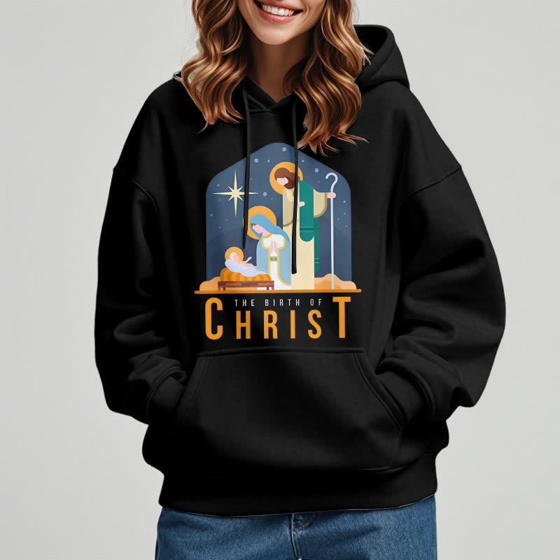 Colored Style Birth Of Christ Nativity Scene Fleece Lined Polyester Hoodie
