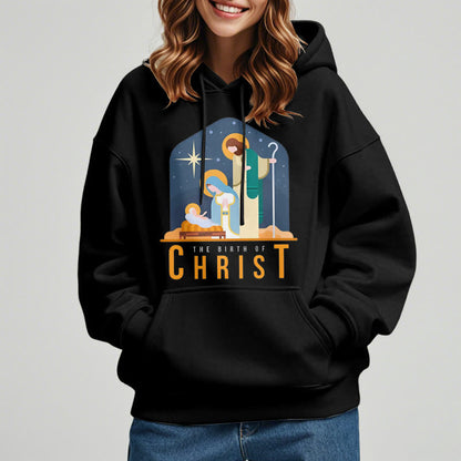 Colored Style Birth Of Christ Nativity Scene Fleece Lined Polyester Hoodie