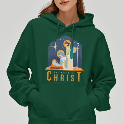 Colored Style Birth Of Christ Nativity Scene Fleece Lined Polyester Hoodie