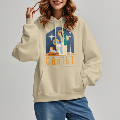 Colored Style Birth Of Christ Nativity Scene Fleece Lined Polyester Hoodie