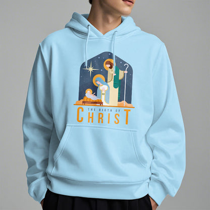 Colored Style Birth Of Christ Nativity Scene Fleece Lined Polyester Hoodie