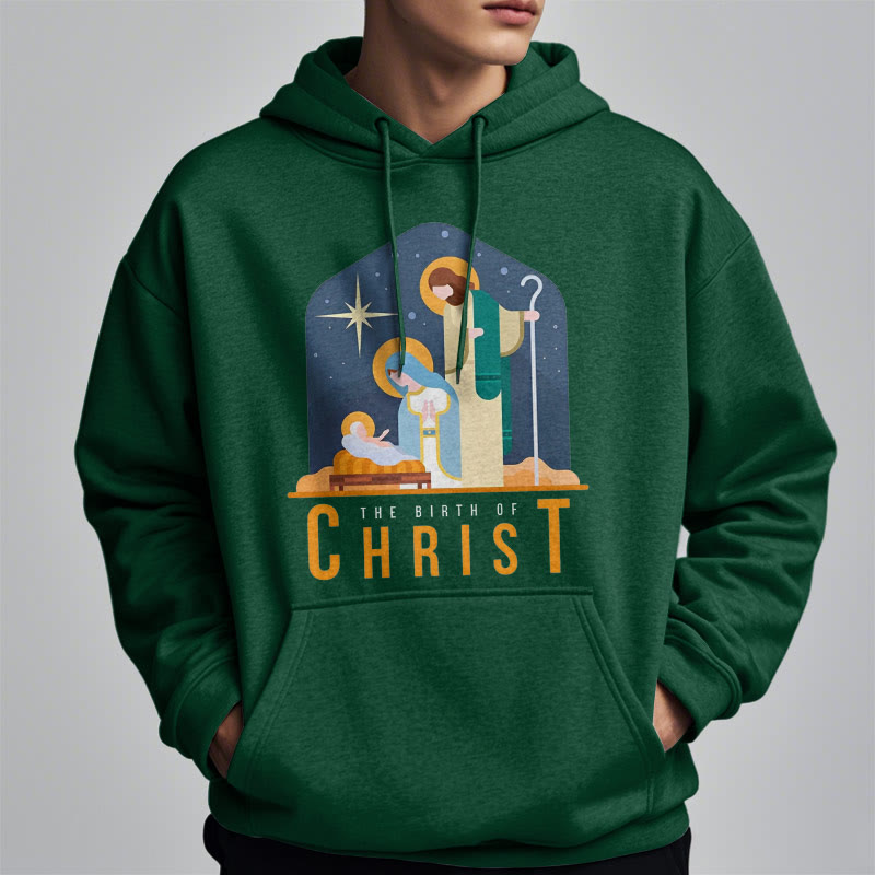 Colored Style Birth Of Christ Nativity Scene Fleece Lined Polyester Hoodie