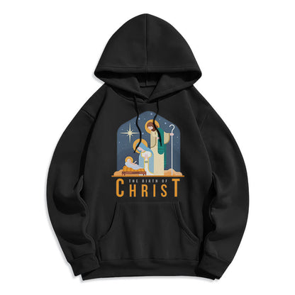 Colored Style Birth Of Christ Nativity Scene Fleece Lined Polyester Hoodie