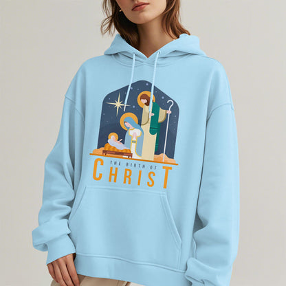 Colored Style Birth Of Christ Nativity Scene Fleece Lined Polyester Hoodie