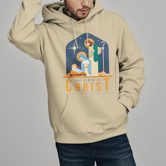 Colored Style Birth Of Christ Nativity Scene Fleece Lined Polyester Hoodie