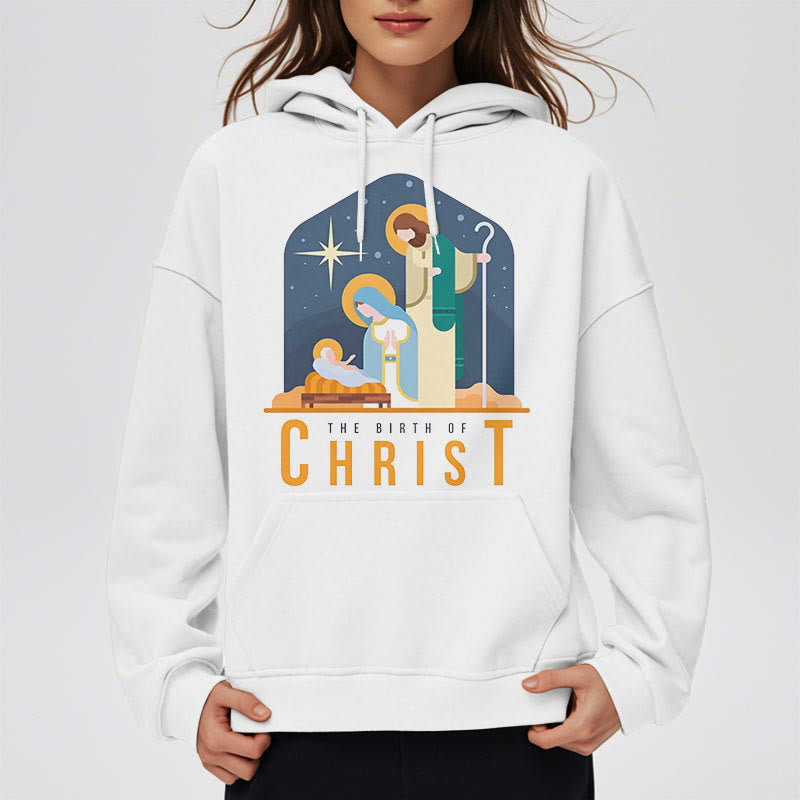 Colored Style Birth Of Christ Nativity Scene Fleece Lined Polyester Hoodie