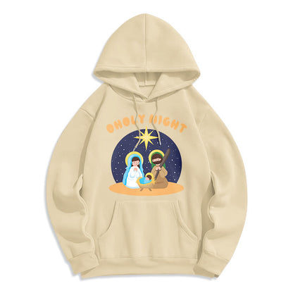 Colored Style Holy Night Nativity Scene Fleece Lined Polyester Hoodie