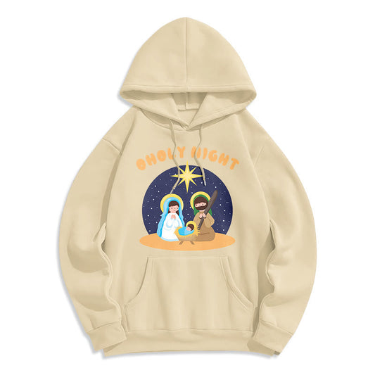 Colored Style Holy Night Nativity Scene Fleece Lined Polyester Hoodie