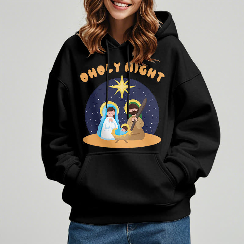 Colored Style Holy Night Nativity Scene Fleece Lined Polyester Hoodie