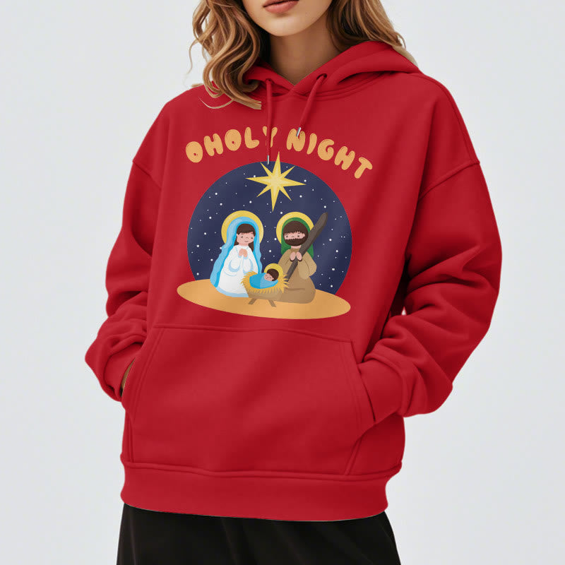Colored Style Holy Night Nativity Scene Fleece Lined Polyester Hoodie