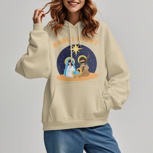 Colored Style Holy Night Nativity Scene Fleece Lined Polyester Hoodie