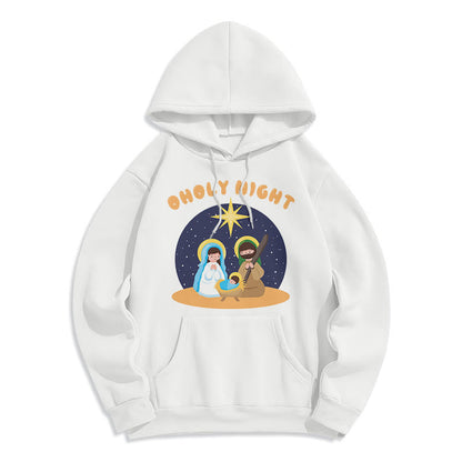 Colored Style Holy Night Nativity Scene Fleece Lined Polyester Hoodie