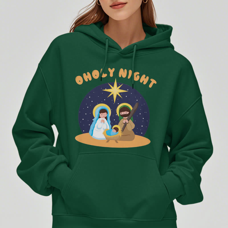 Colored Style Holy Night Nativity Scene Fleece Lined Polyester Hoodie