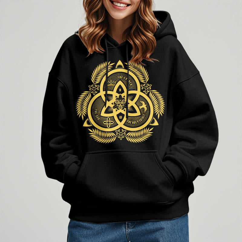 Classic Style Divine Unity Gold Sacred Emblem Fleece Lined Polyester Hoodie