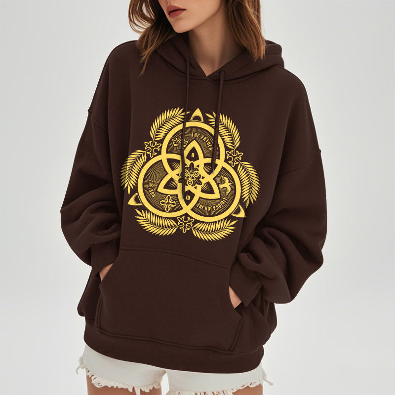 Classic Style Divine Unity Gold Sacred Emblem Fleece Lined Polyester Hoodie