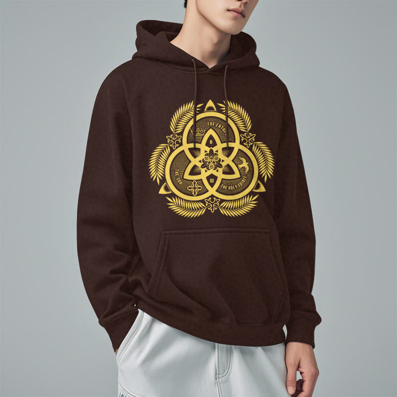 Classic Style Divine Unity Gold Sacred Emblem Fleece Lined Polyester Hoodie