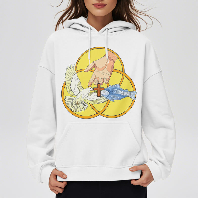 Colored Style The Holy Trinity Cross Emblem Fleece Lined Polyester Hoodie