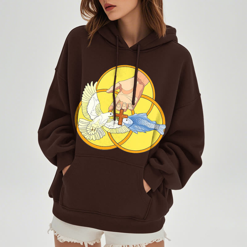 Colored Style The Holy Trinity Cross Emblem Fleece Lined Polyester Hoodie