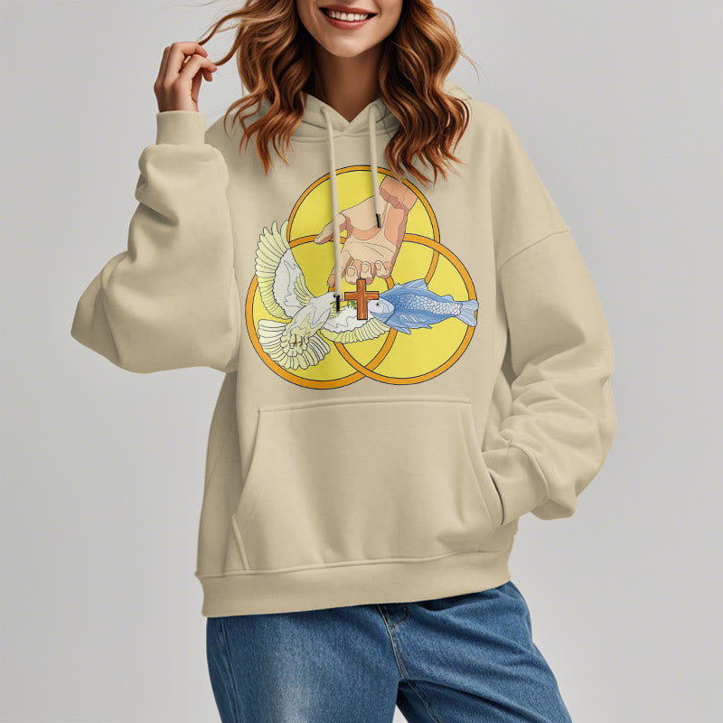 Colored Style The Holy Trinity Cross Emblem Fleece Lined Polyester Hoodie