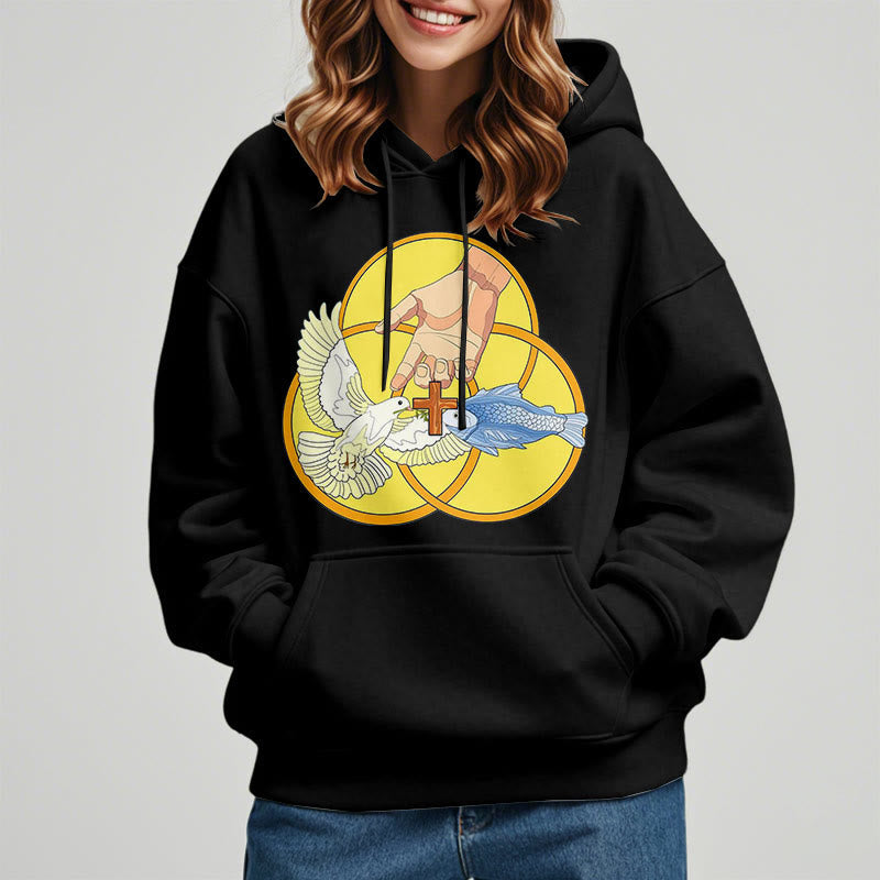 Colored Style The Holy Trinity Cross Emblem Fleece Lined Polyester Hoodie