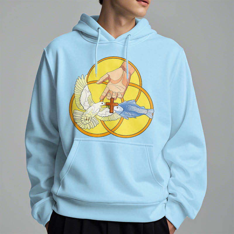 Colored Style The Holy Trinity Cross Emblem Fleece Lined Polyester Hoodie