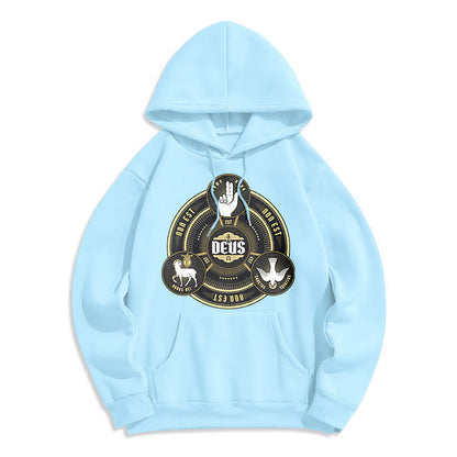 Classic Style Holy Trinity Deus Emblem Fleece Lined Polyester Hoodie
