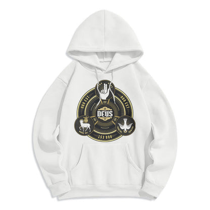 Classic Style Holy Trinity Deus Emblem Fleece Lined Polyester Hoodie