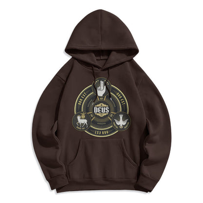 Classic Style Holy Trinity Deus Emblem Fleece Lined Polyester Hoodie