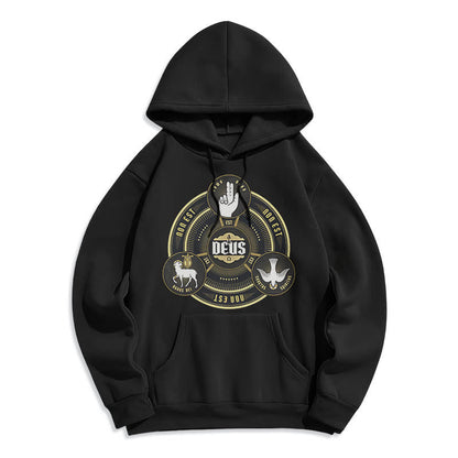 Classic Style Holy Trinity Deus Emblem Fleece Lined Polyester Hoodie