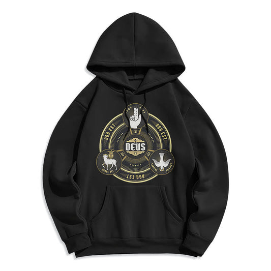 Classic Style Holy Trinity Deus Emblem Fleece Lined Polyester Hoodie