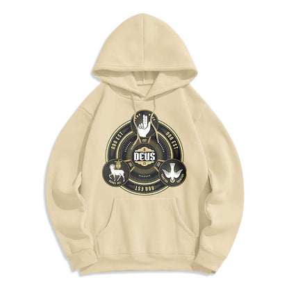 Classic Style Holy Trinity Deus Emblem Fleece Lined Polyester Hoodie
