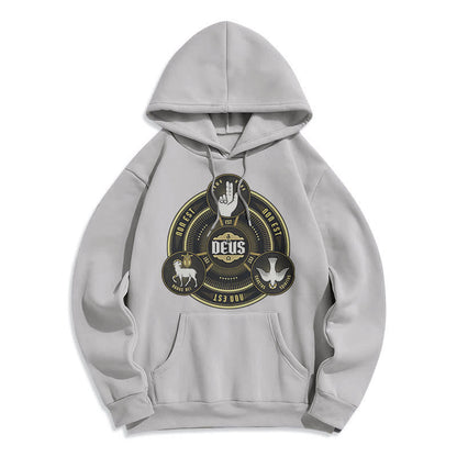 Classic Style Holy Trinity Deus Emblem Fleece Lined Polyester Hoodie