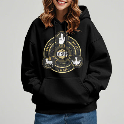 Classic Style Holy Trinity Deus Emblem Fleece Lined Polyester Hoodie