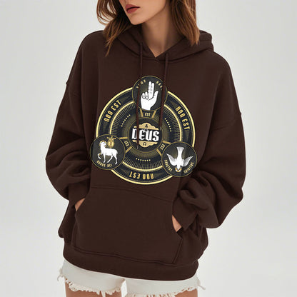 Classic Style Holy Trinity Deus Emblem Fleece Lined Polyester Hoodie